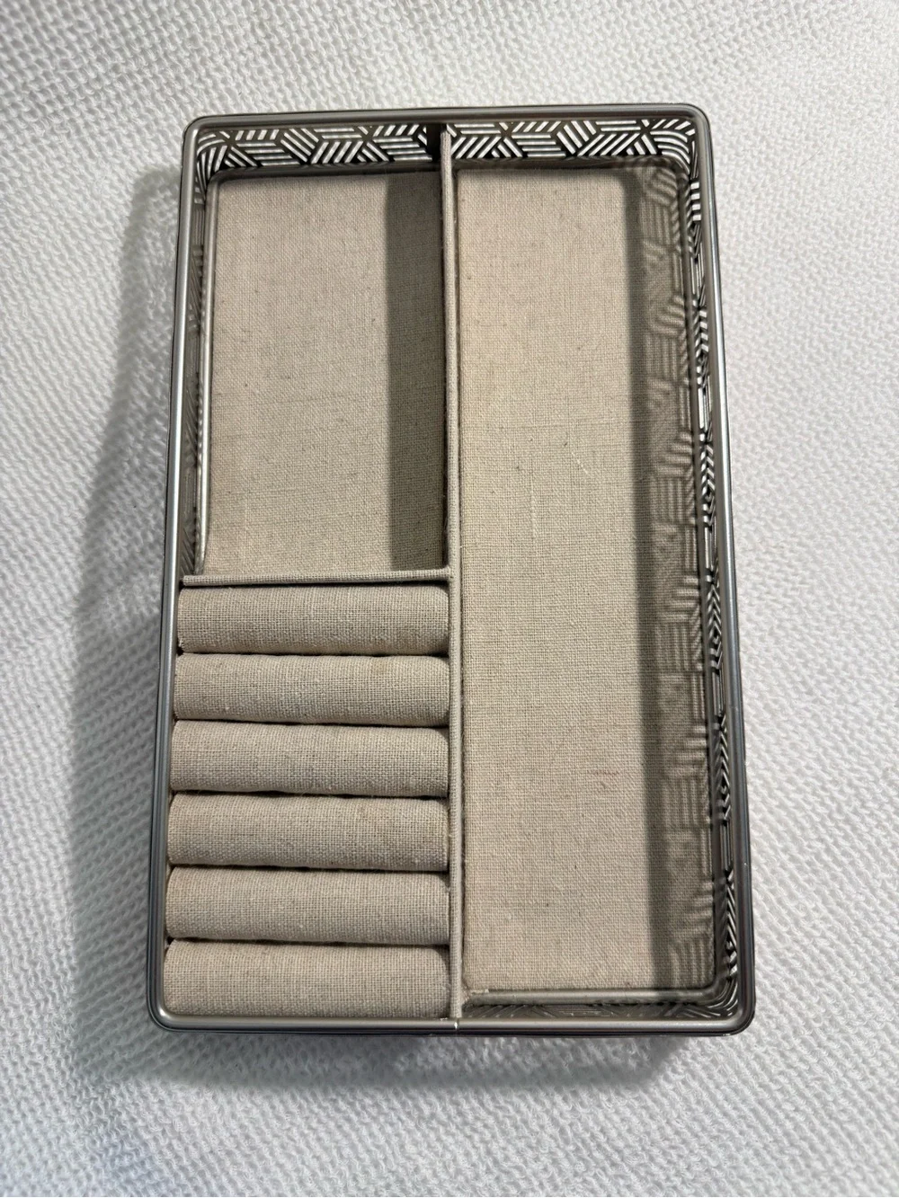 Umbra Loft Metal and Linen Jewelry Tray Organizer in Beige and Silver